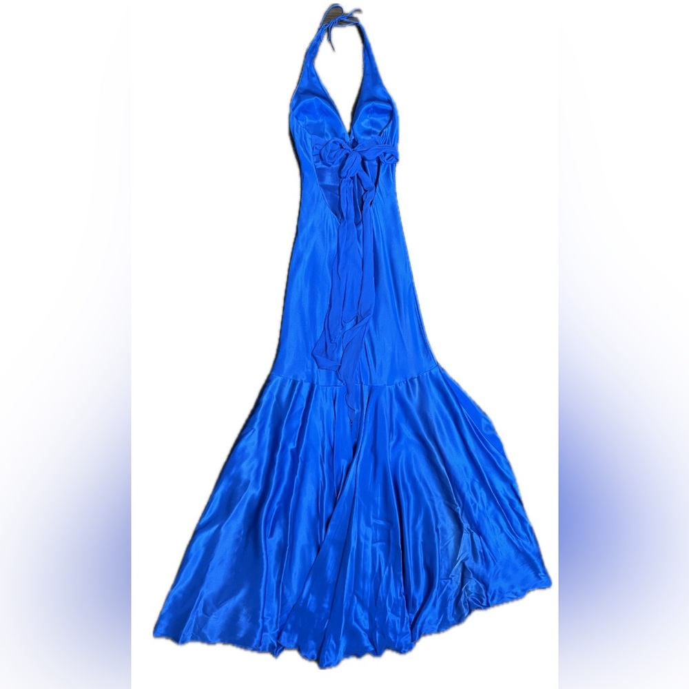 Cache Vintage Royal Blue V-Neck Silk Evening Floor Length Dress 4 Four Y2K - Picture 6 of 11